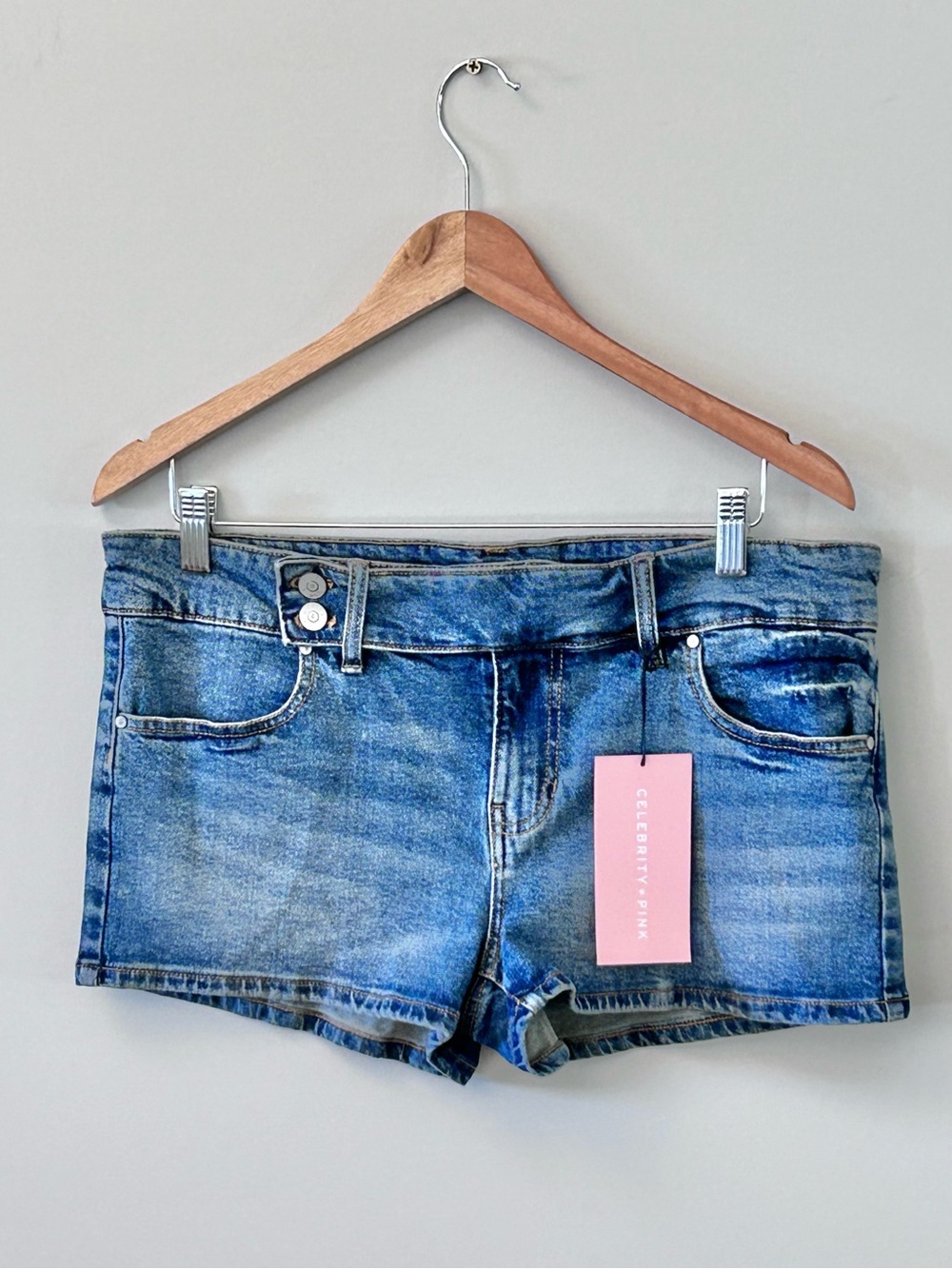 Celebrity Pink Extended Tab Low Rise Blue Denim Shorts Juniors 13 / 31 NEW